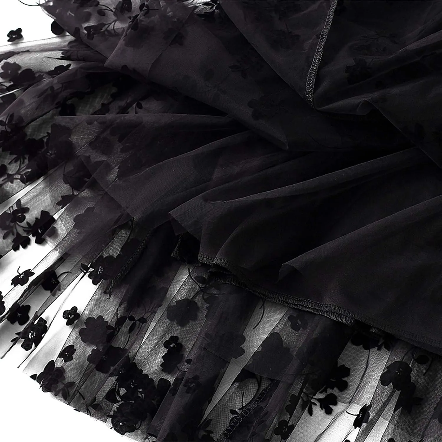Women's Tulle Skirt Pleated Tutu Skirts Elastic High Waist Elegant Point Floral Printed Mesh Lady A Line Midi Skirt