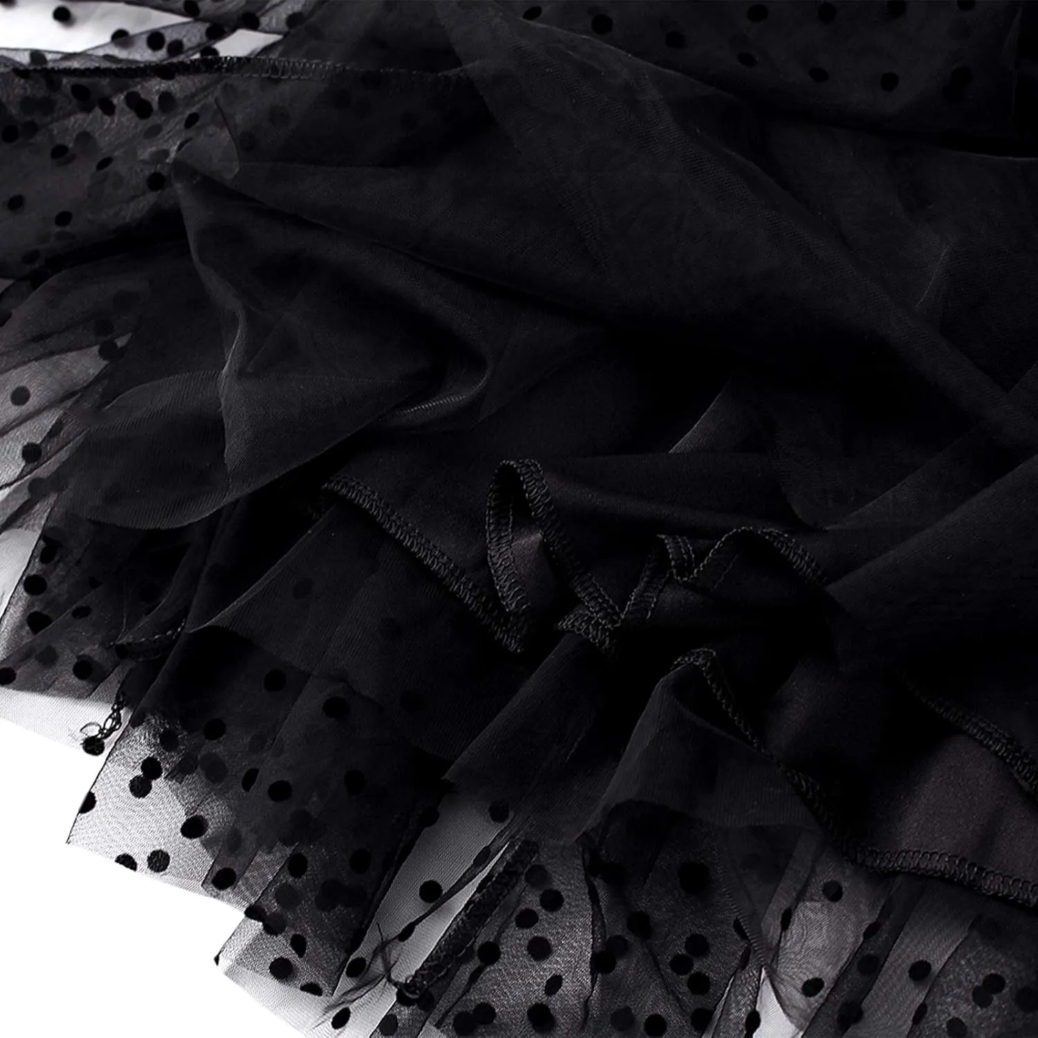 Women's Tulle Skirt Pleated Tutu Skirts Elastic High Waist Elegant Point Floral Printed Mesh Lady A Line Midi Skirt