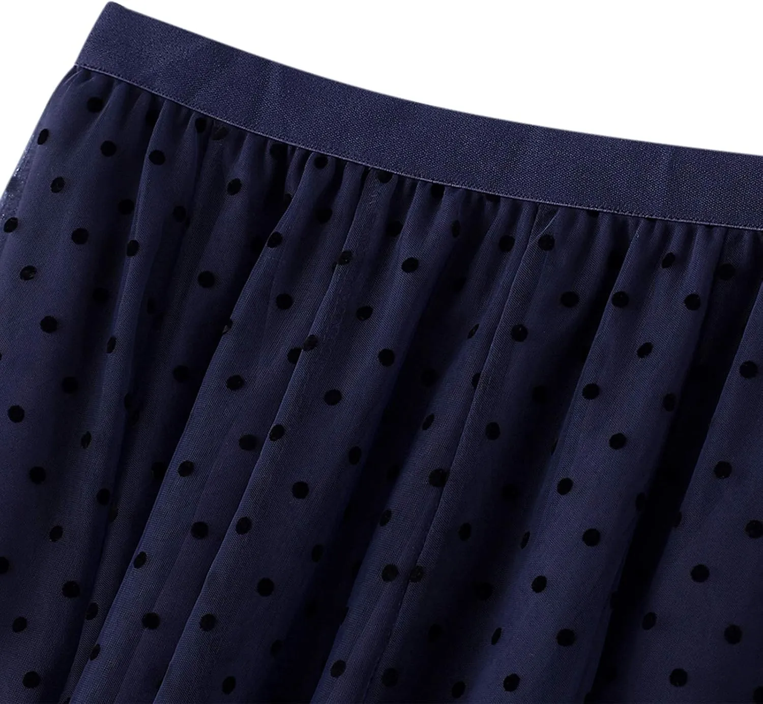 Women's Tulle Skirt Pleated Tutu Skirts Elastic High Waist Elegant Point Floral Printed Mesh Lady A Line Midi Skirt