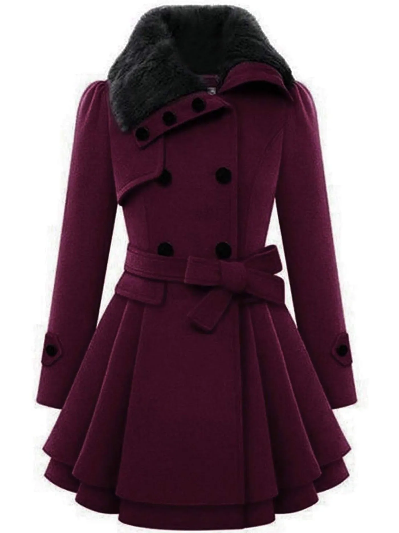 Women's Winter Pea Coat, Double-Breasted Faux Fur Jacket