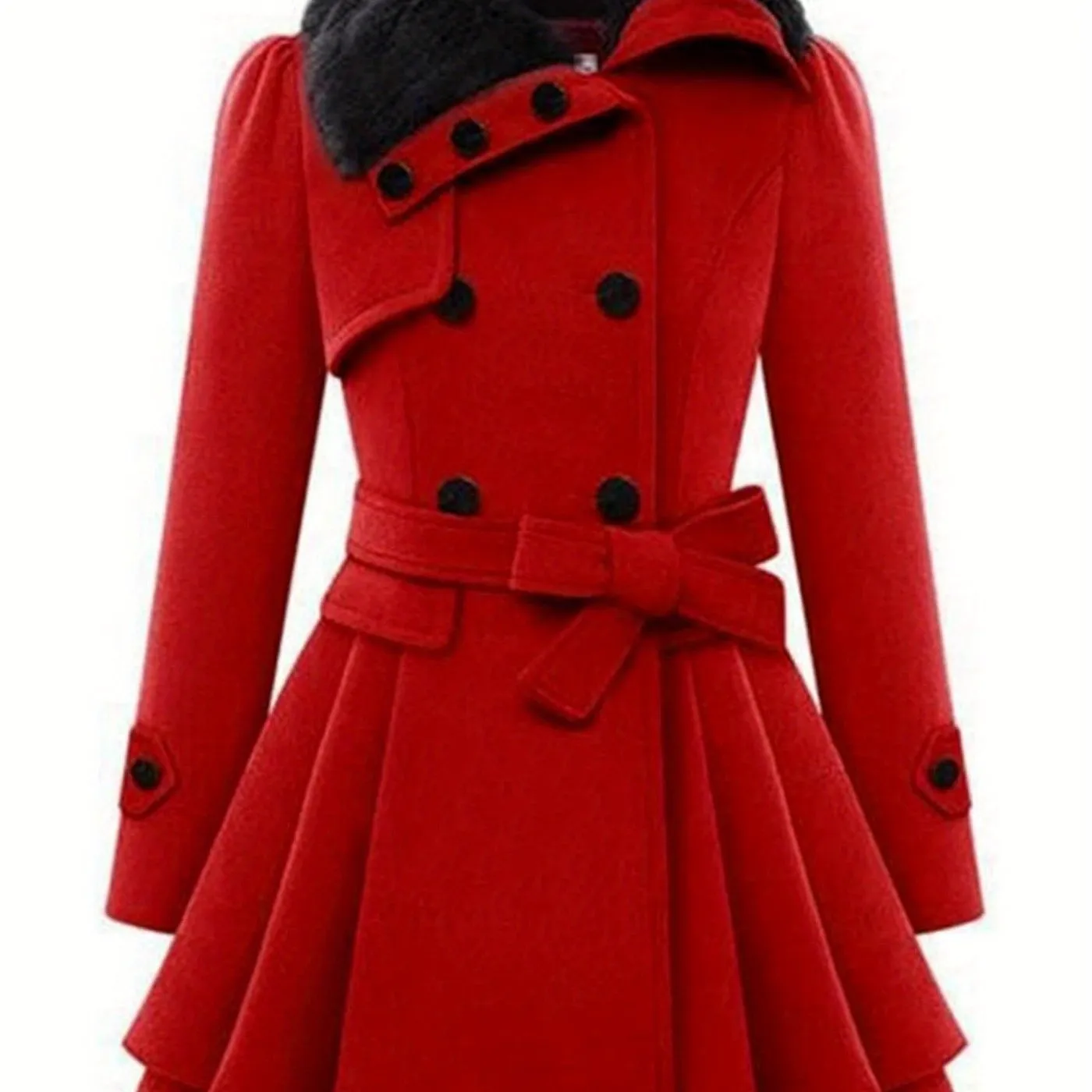 Women's Winter Pea Coat, Double-Breasted Faux Fur Jacket