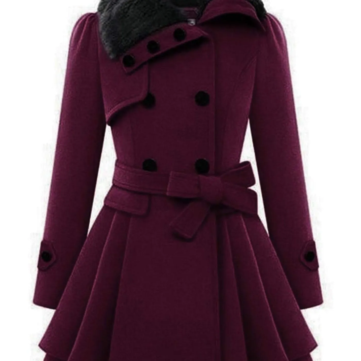 Women's Winter Pea Coat, Double-Breasted Faux Fur Jacket