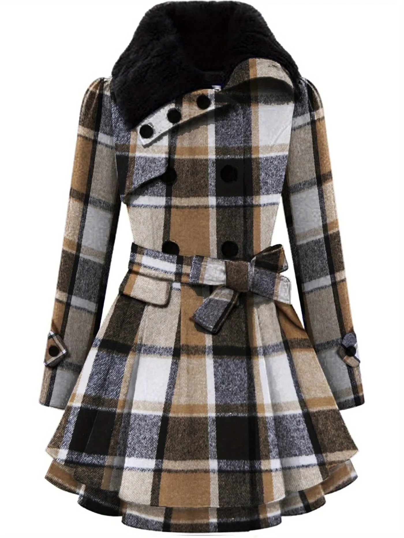Women's Winter Pea Coat, Double-Breasted Faux Fur Jacket