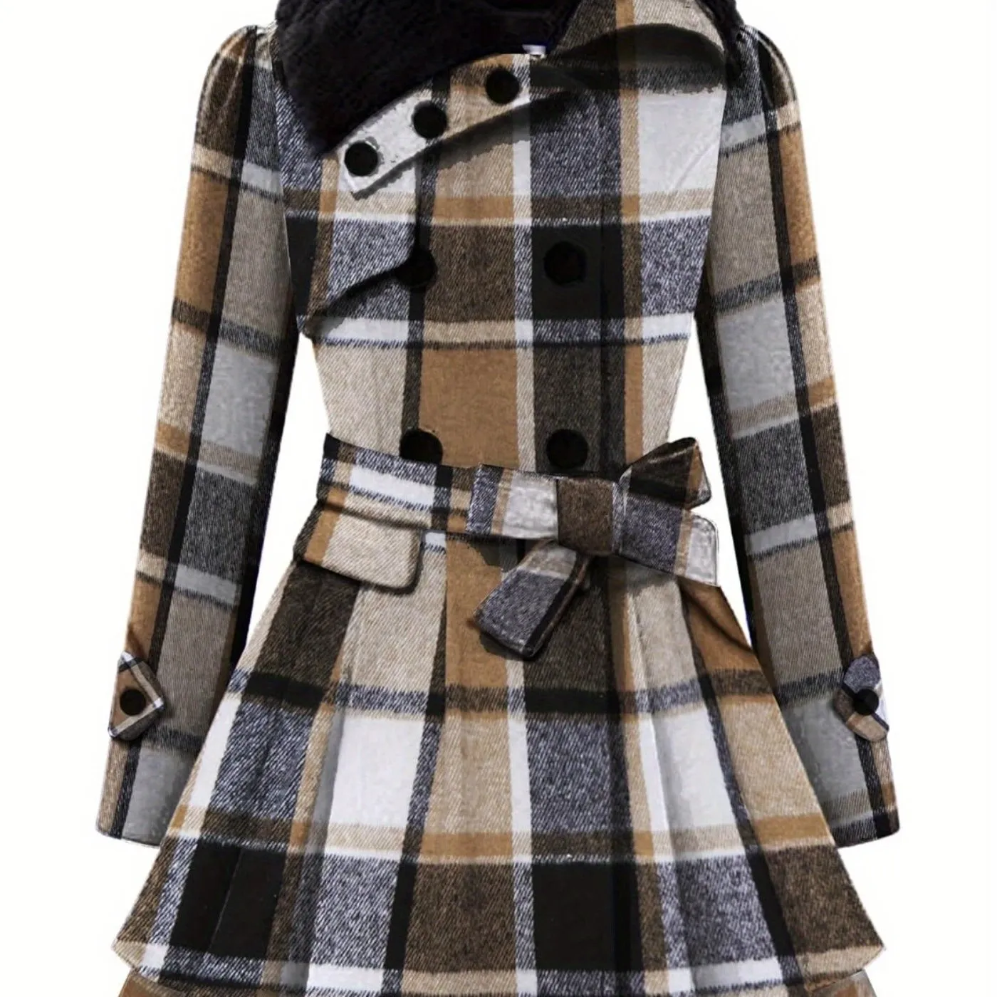 Women's Winter Pea Coat, Double-Breasted Faux Fur Jacket