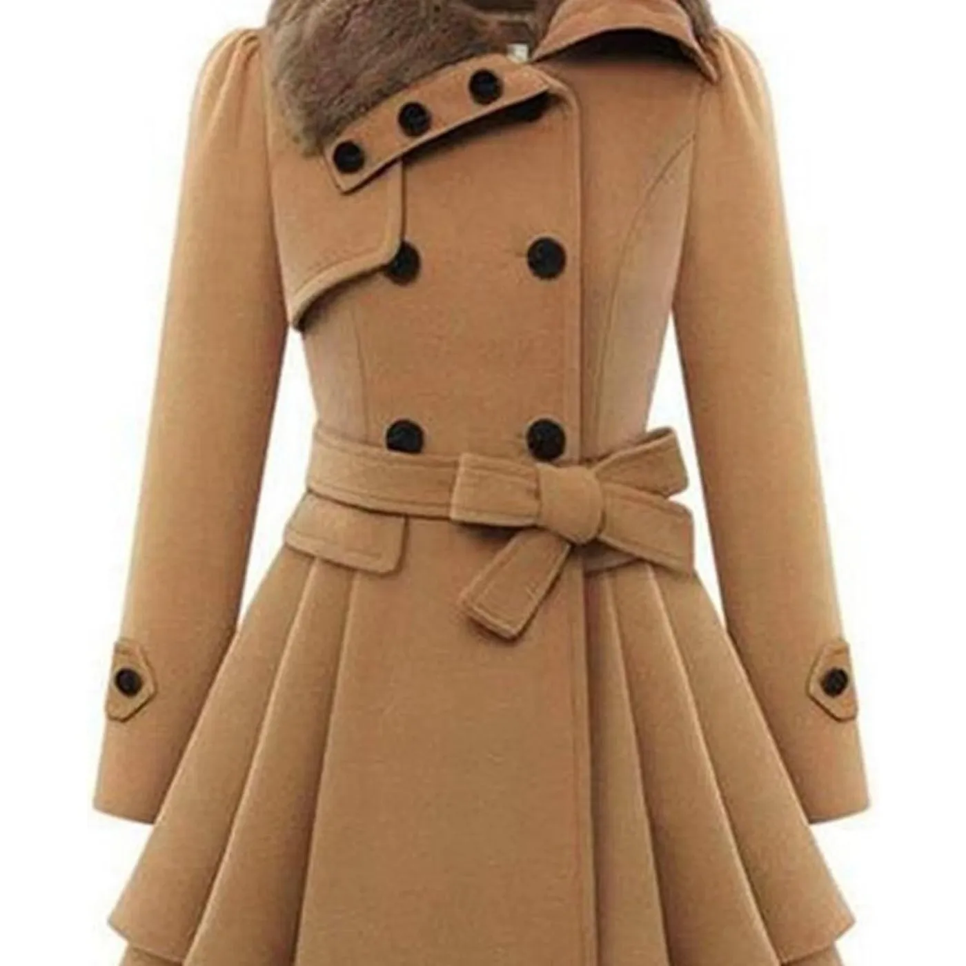 Women's Winter Pea Coat, Double-Breasted Faux Fur Jacket