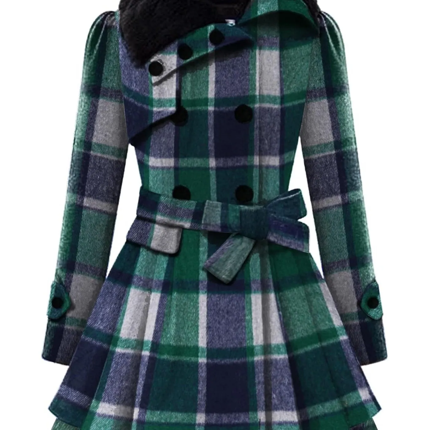 Women's Winter Pea Coat, Double-Breasted Faux Fur Jacket