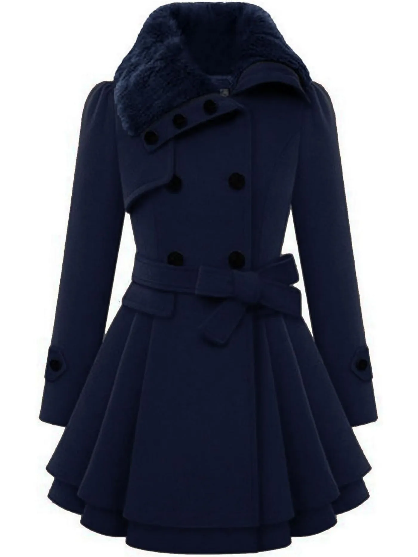 Women's Winter Pea Coat, Double-Breasted Faux Fur Jacket