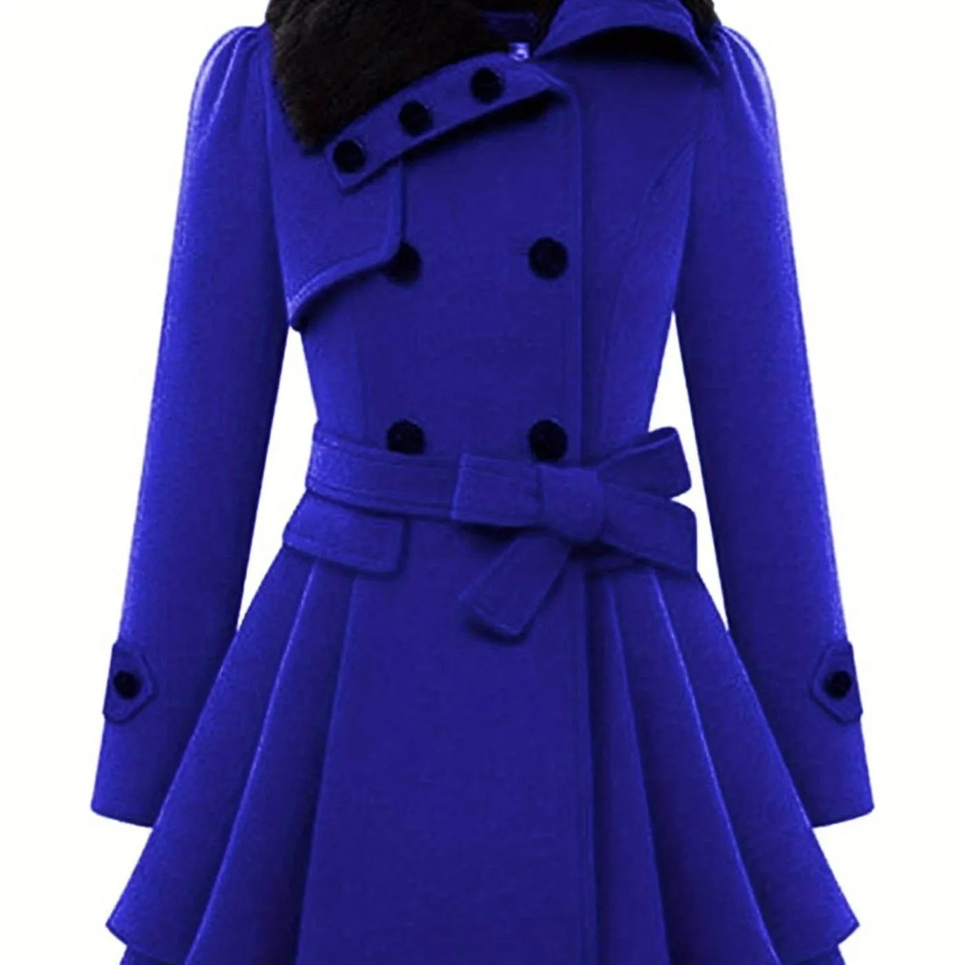 Women's Winter Pea Coat, Double-Breasted Faux Fur Jacket