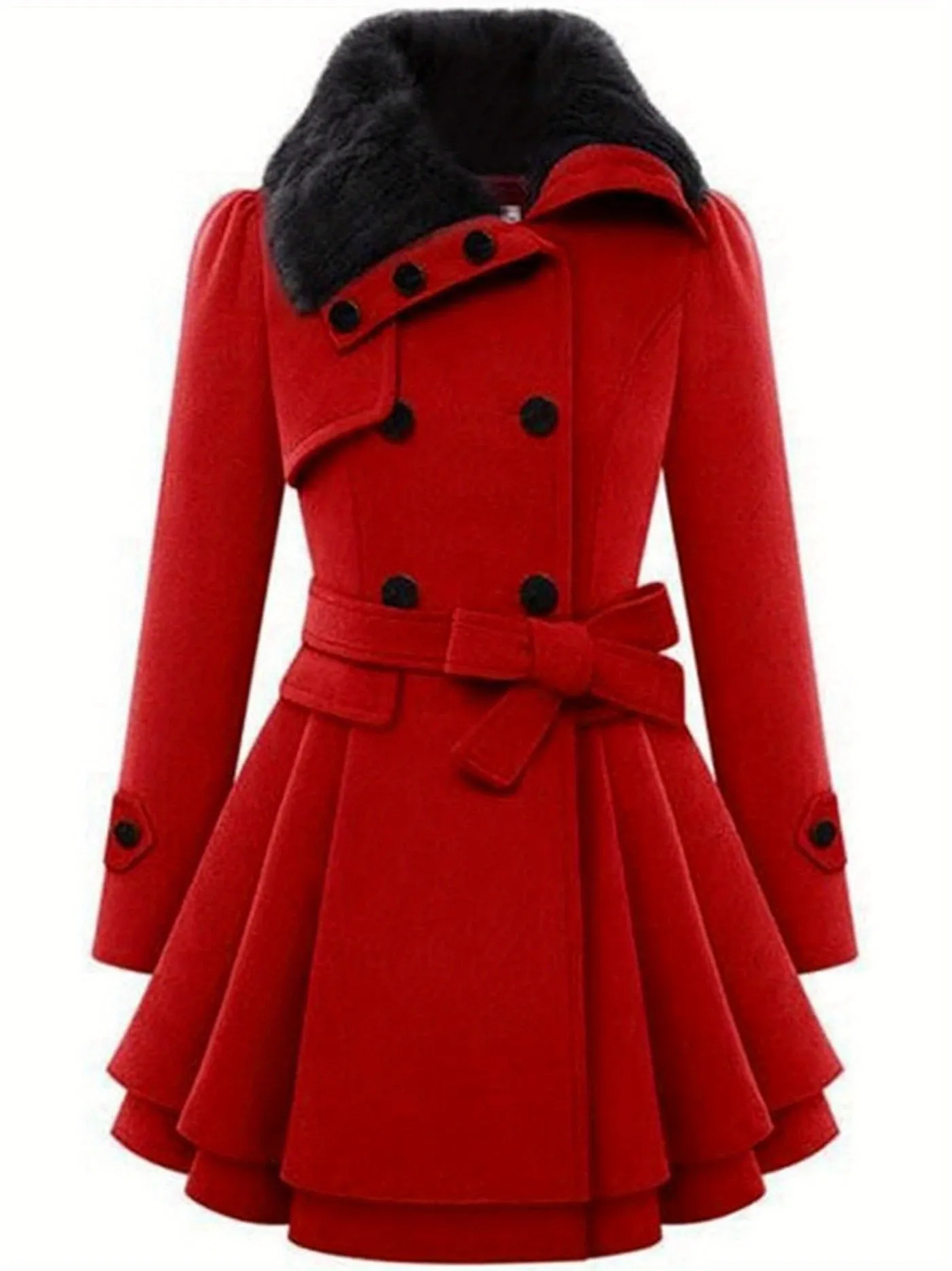 Women's Winter Pea Coat, Double-Breasted Faux Fur Jacket