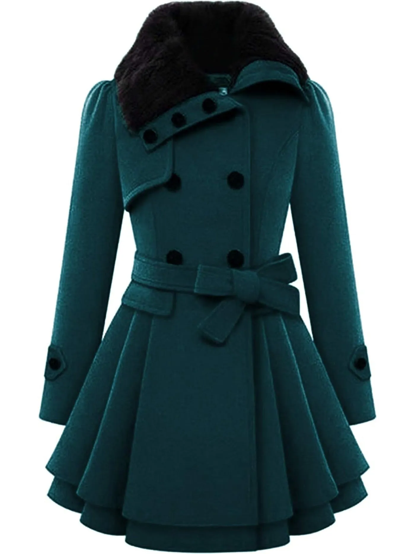 Women's Winter Pea Coat, Double-Breasted Faux Fur Jacket