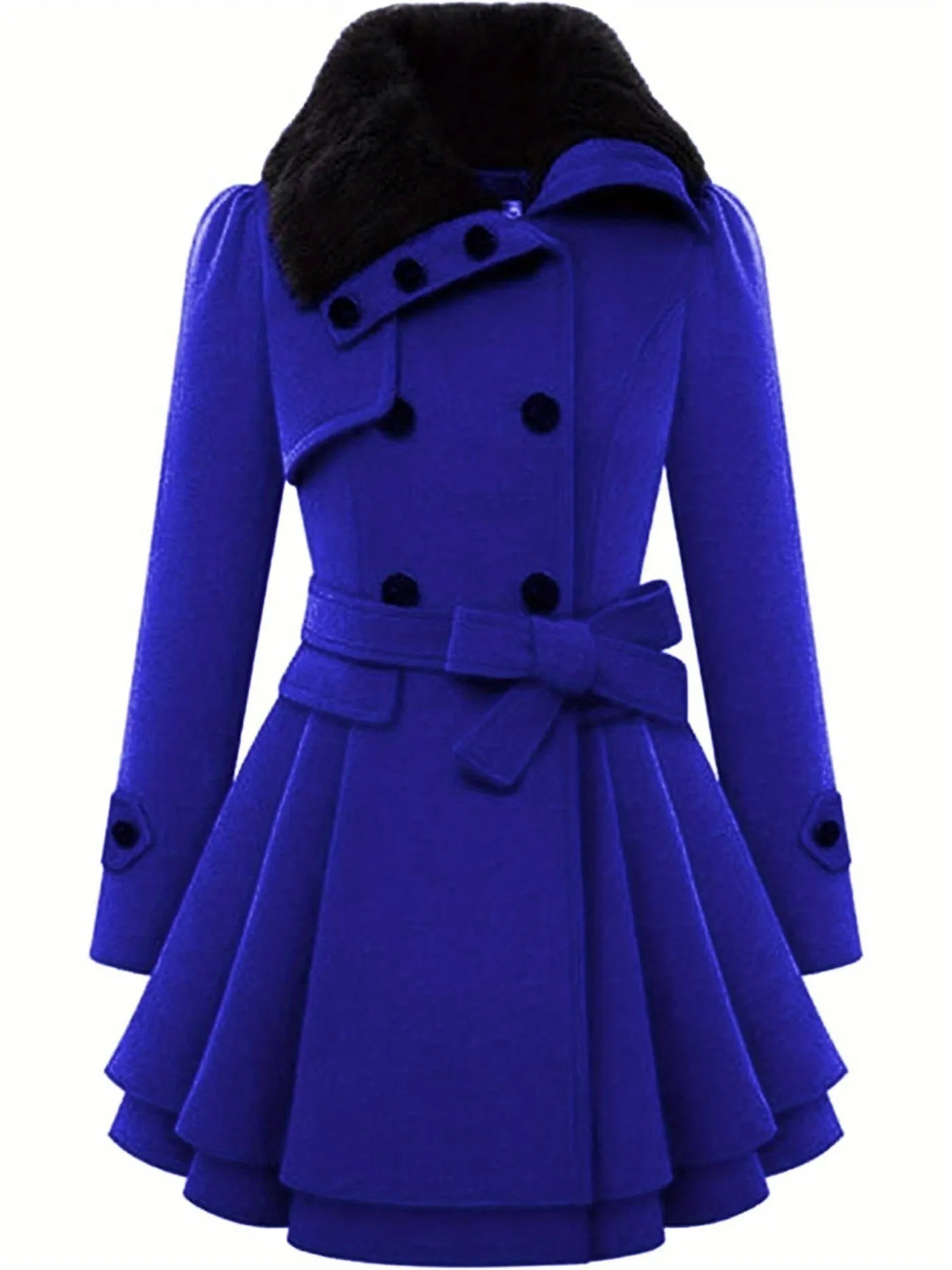 Women's Winter Pea Coat, Double-Breasted Faux Fur Jacket