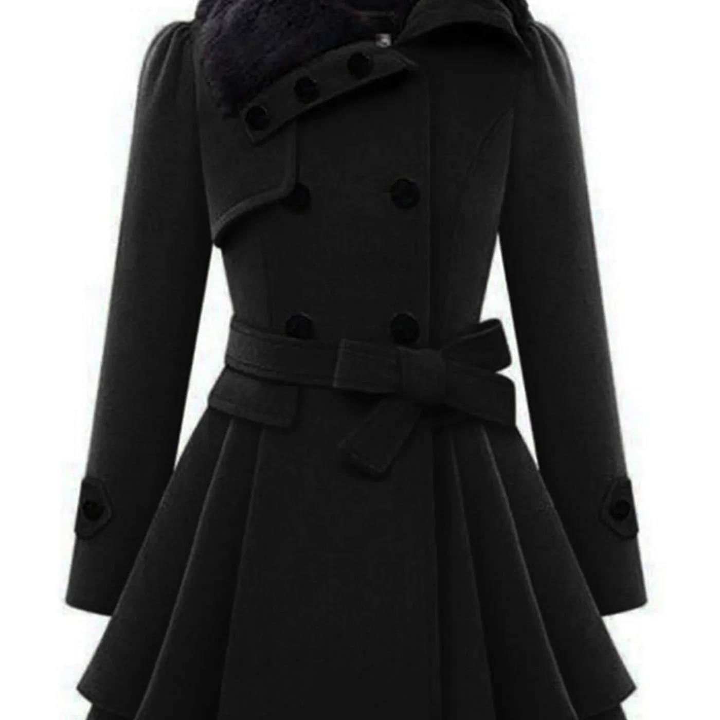 Women's Winter Pea Coat, Double-Breasted Faux Fur Jacket