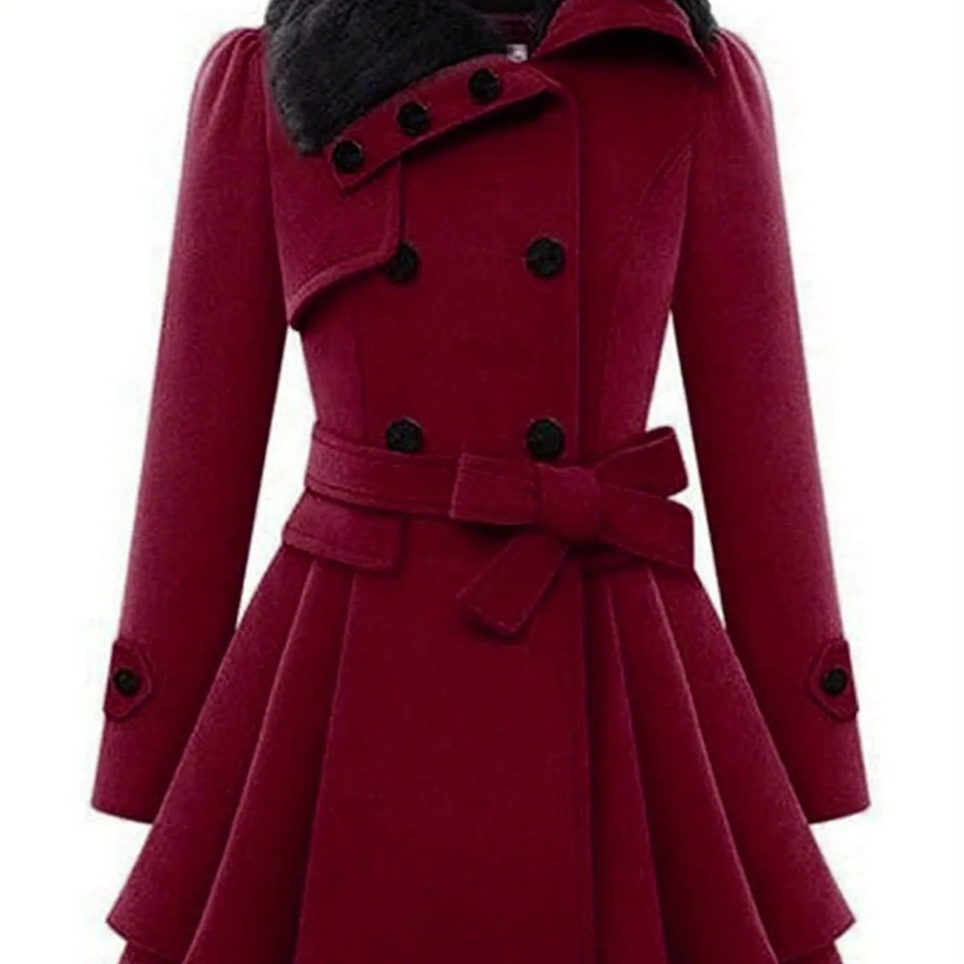 Women's Winter Pea Coat, Double-Breasted Faux Fur Jacket
