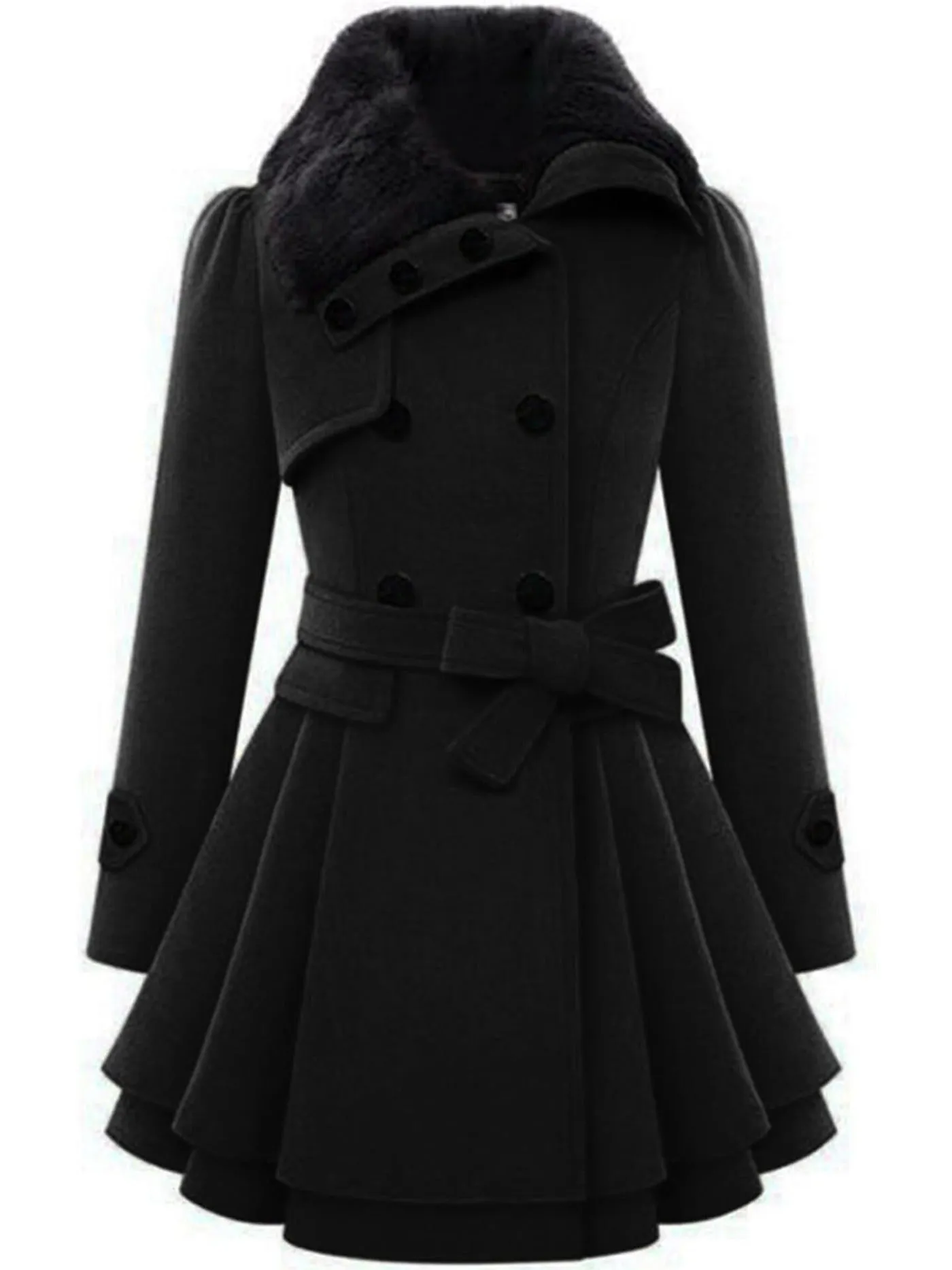 Women's Winter Pea Coat, Double-Breasted Faux Fur Jacket