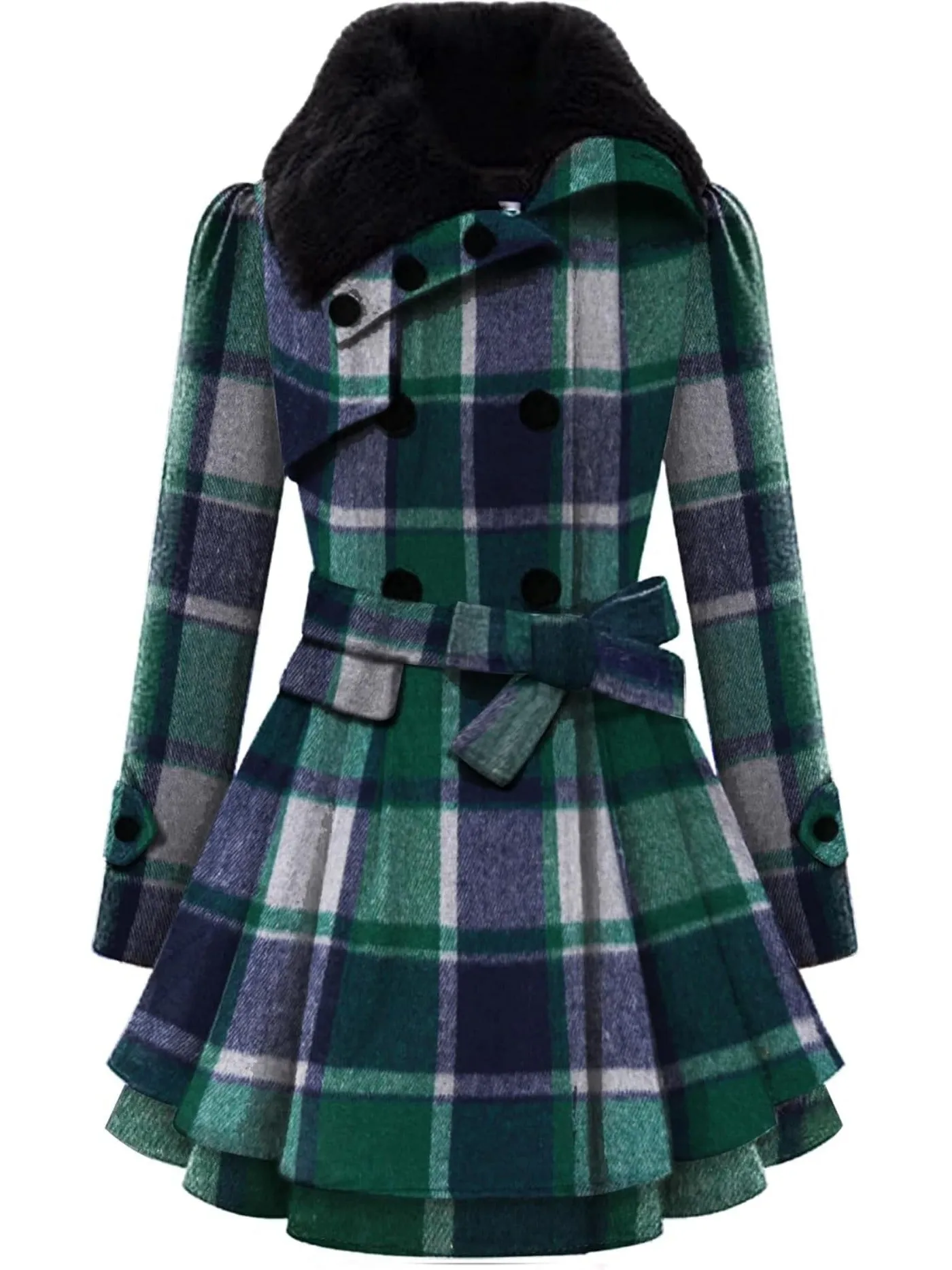 Women's Winter Pea Coat, Double-Breasted Faux Fur Jacket