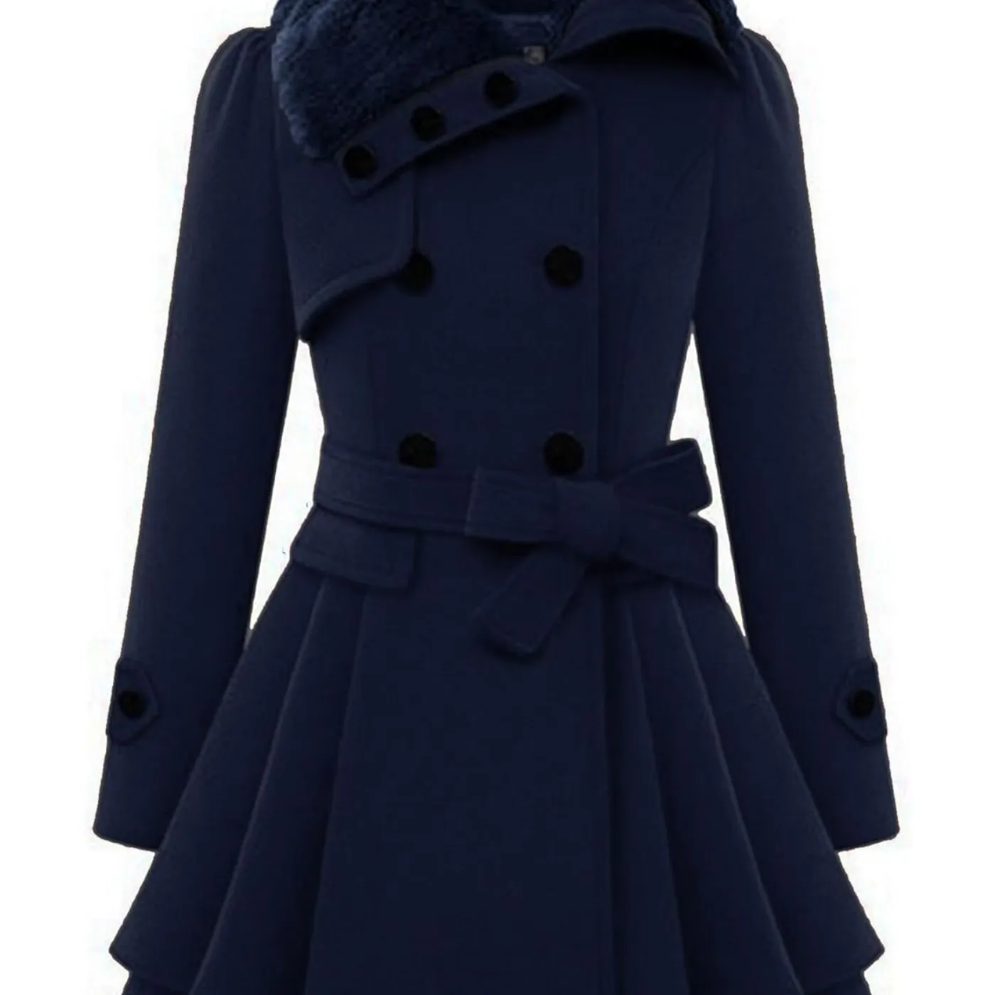 Women's Winter Pea Coat, Double-Breasted Faux Fur Jacket