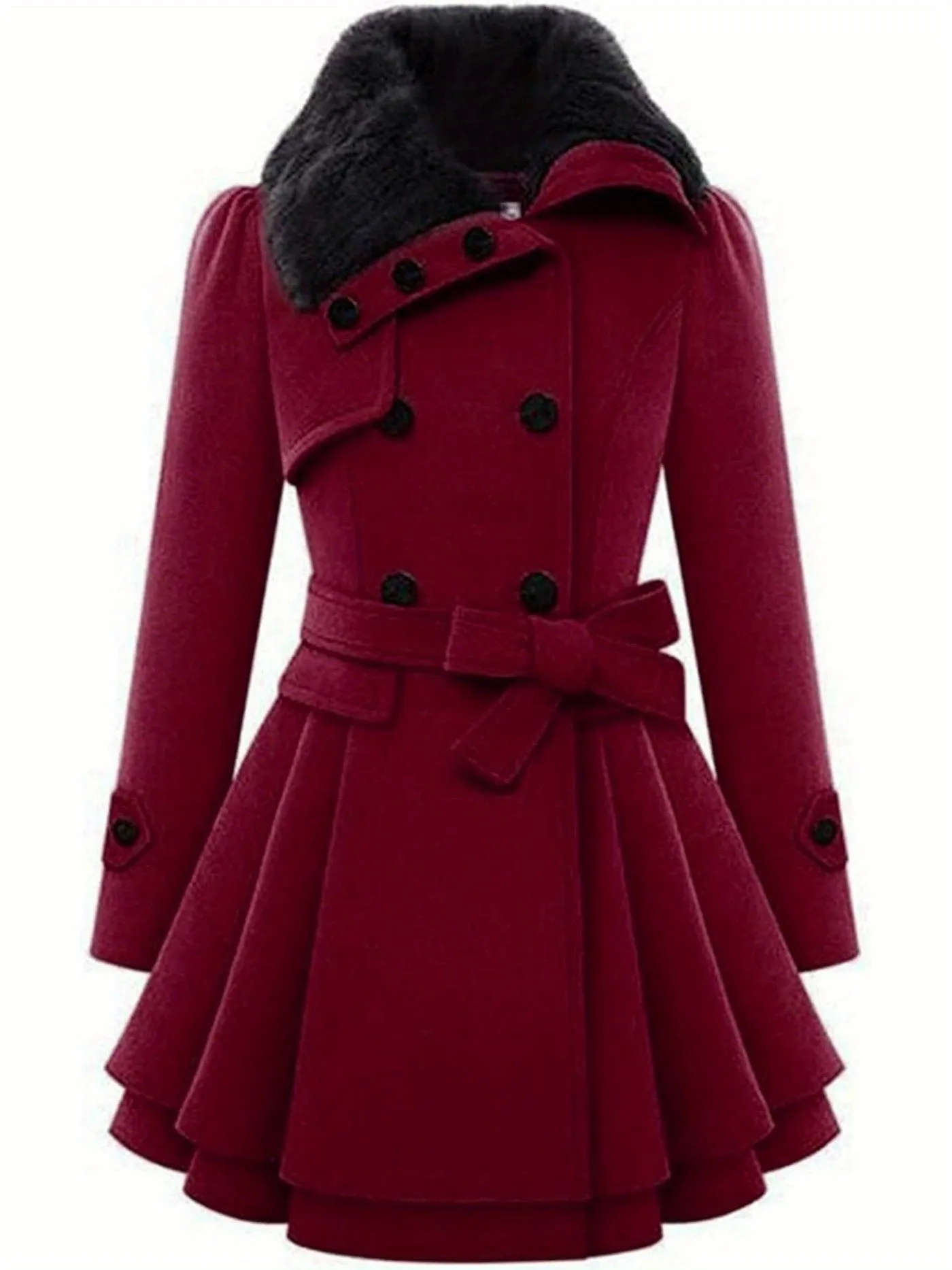 Women's Winter Pea Coat, Double-Breasted Faux Fur Jacket