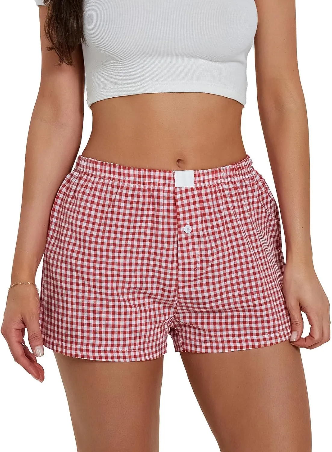 Womens Y2k Plaid Shorts Women Cute Lounge Pajama Sleep Comfy & Casual Gingham PJ Boxer Shorts