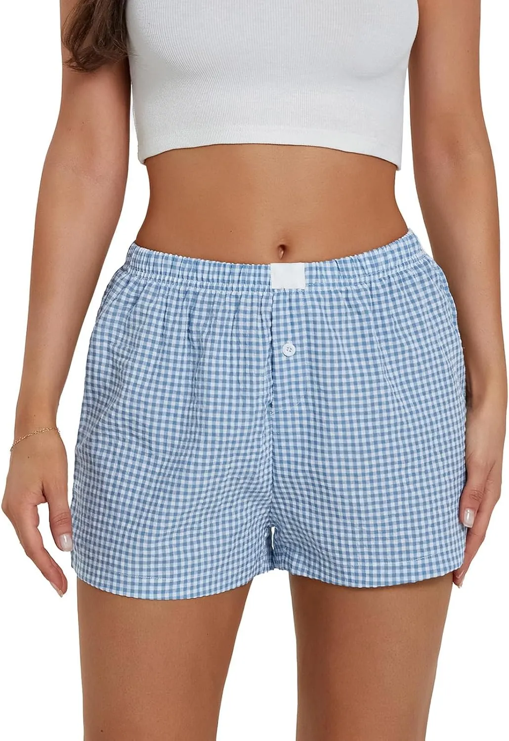 Womens Y2k Plaid Shorts Women Cute Lounge Pajama Sleep Comfy & Casual Gingham PJ Boxer Shorts