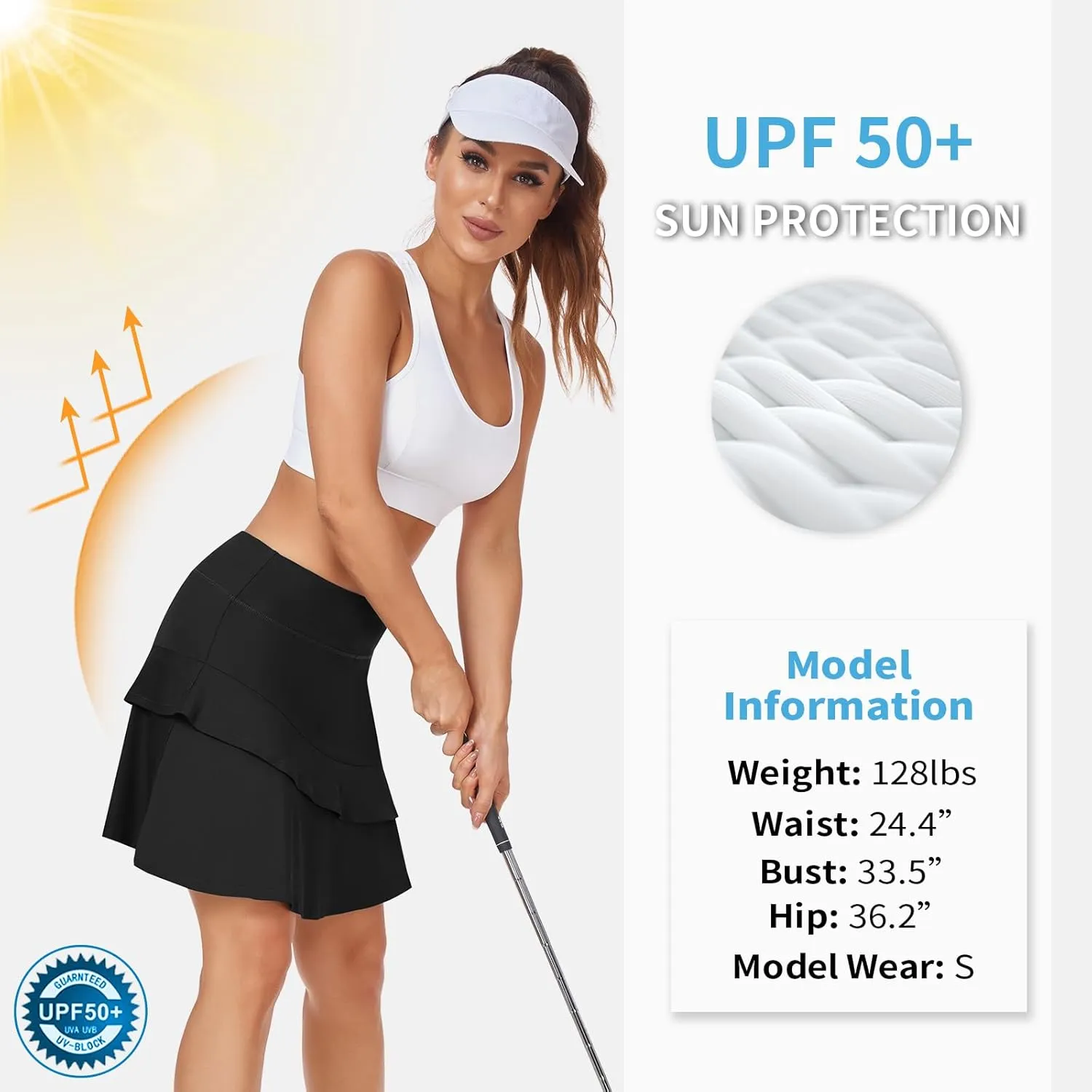 WOWENY Women's Active Skort Athletic Ruffle 17" Pleated Tennis Skirt with Pocket for Ladies Running Golf Workout