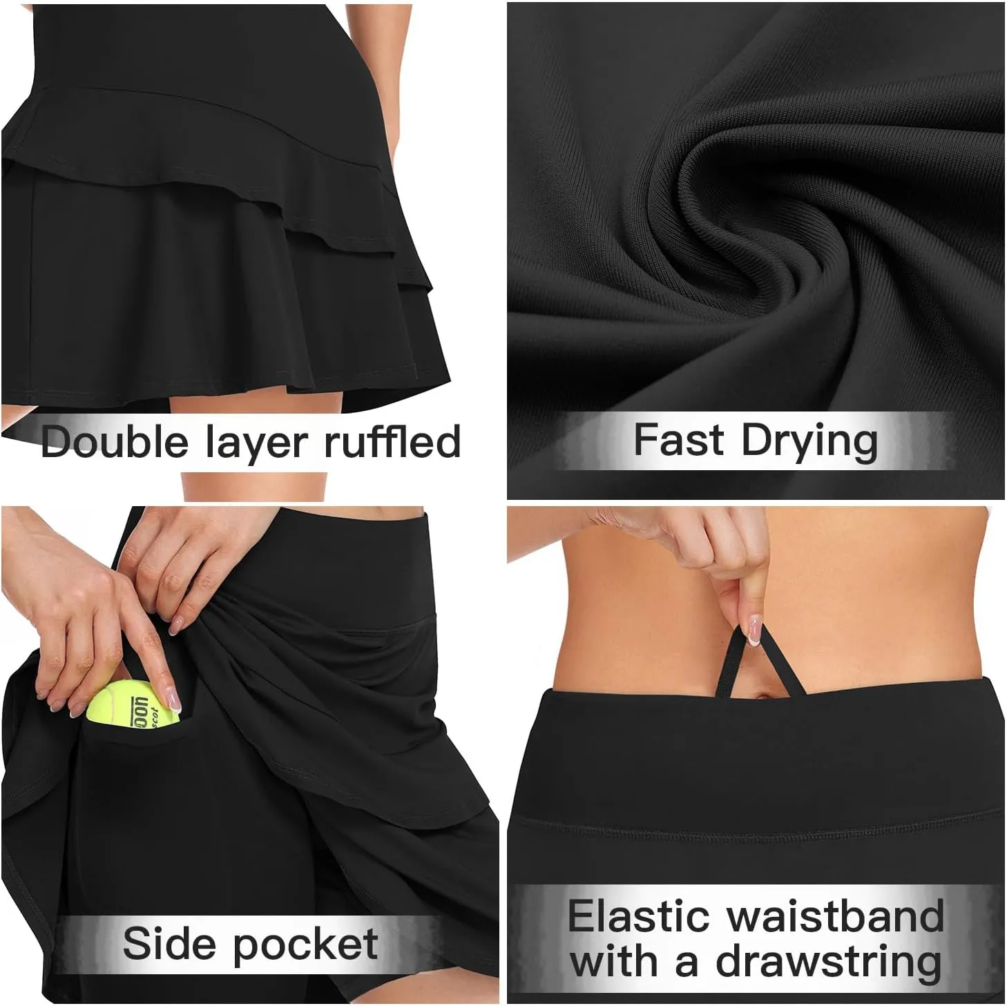 WOWENY Women's Active Skort Athletic Ruffle 17" Pleated Tennis Skirt with Pocket for Ladies Running Golf Workout