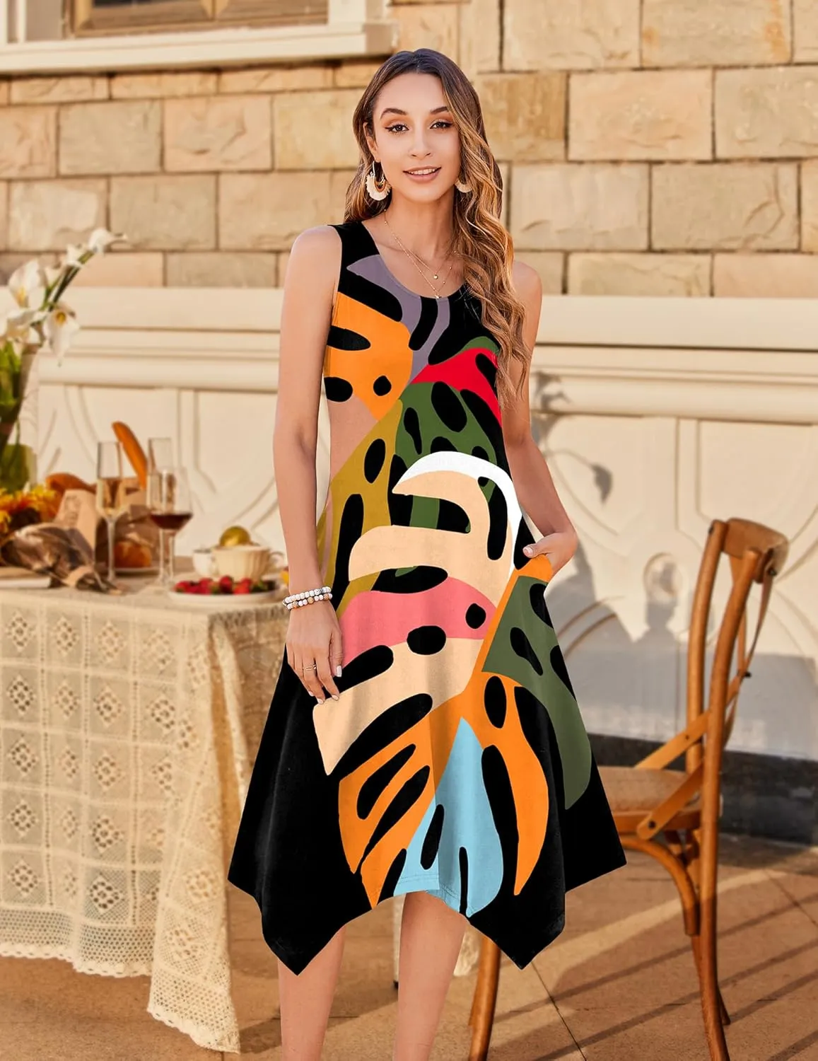 Zeagoo Womens Casual Dress for Summer Tank Dress Loose Flowy Beach Dress with Pockets Hankerchief Flare Midi Sundress 2025