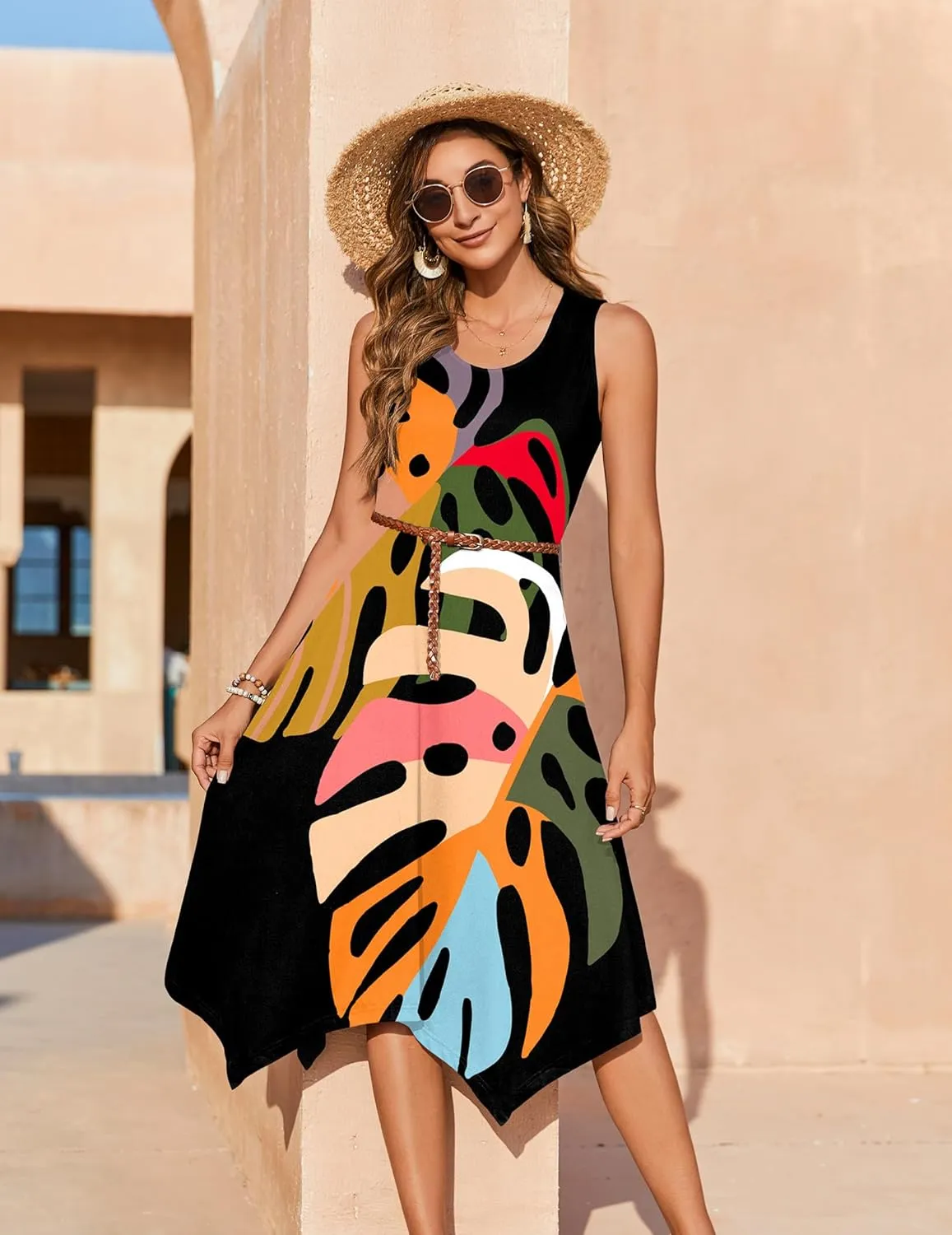 Zeagoo Womens Casual Dress for Summer Tank Dress Loose Flowy Beach Dress with Pockets Hankerchief Flare Midi Sundress 2025