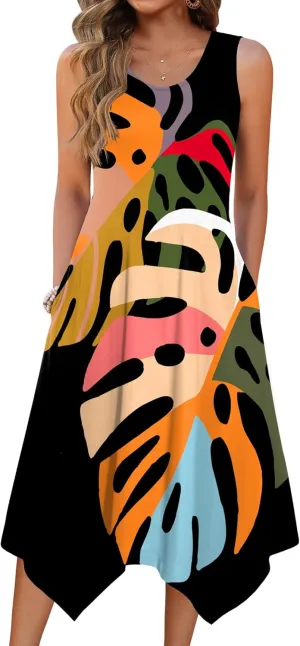 Zeagoo Womens Casual Dress for Summer Tank Dress Loose Flowy Beach Dress with Pockets Hankerchief Flare Midi Sundress 2025