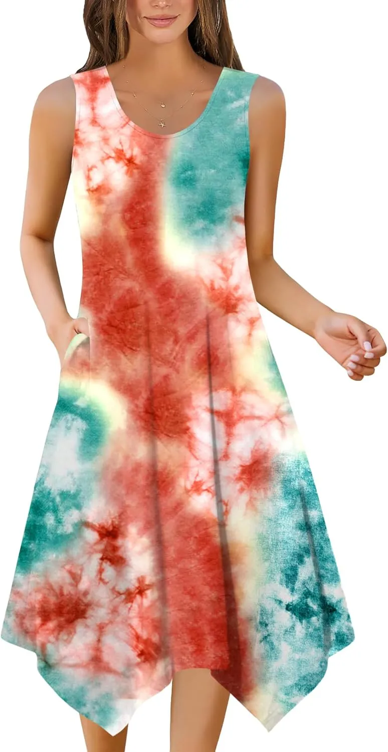 Zeagoo Womens Casual Dress for Summer Tank Dress Loose Flowy Beach Dress with Pockets Hankerchief Flare Midi Sundress 2025