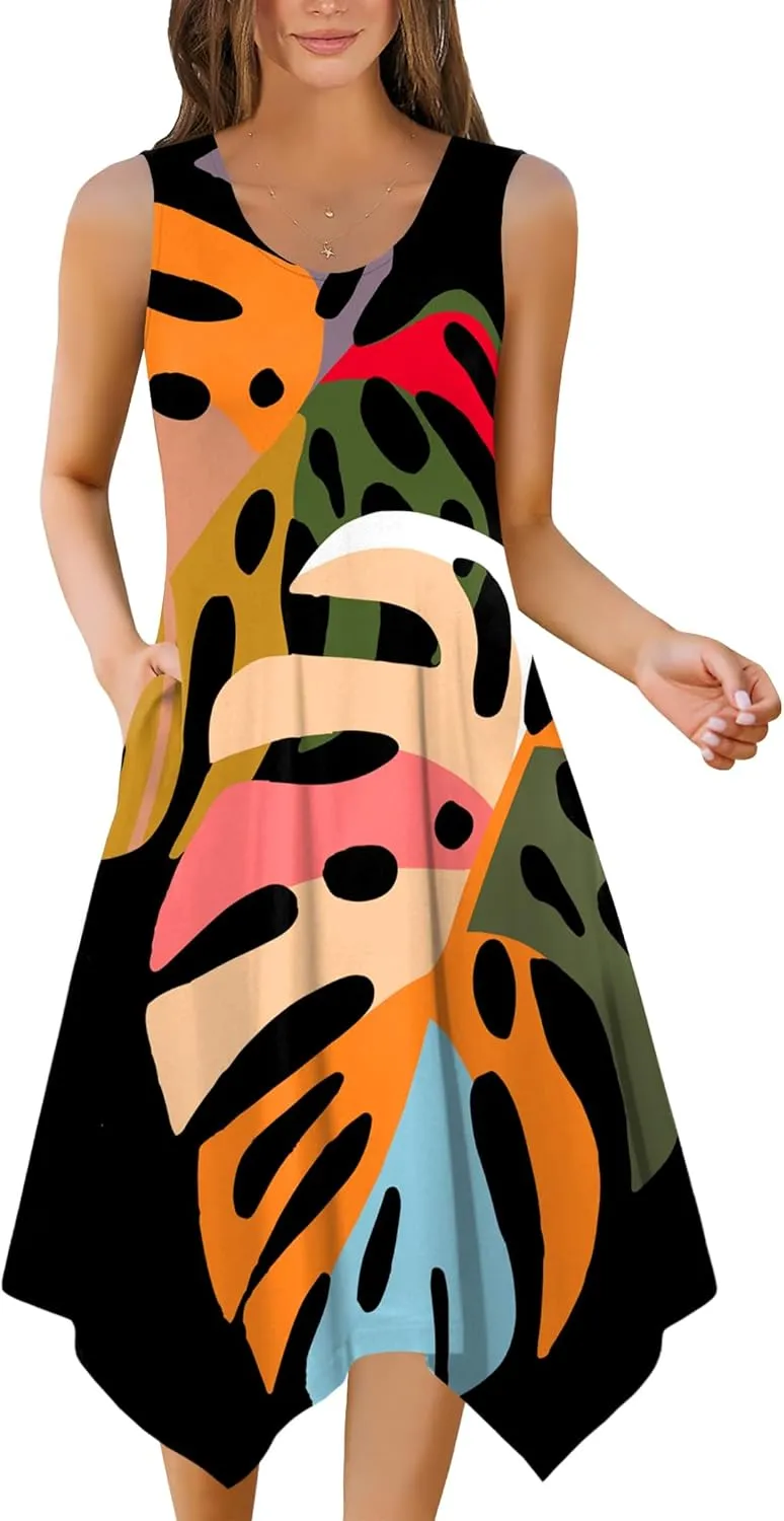 Zeagoo Womens Casual Dress for Summer Tank Dress Loose Flowy Beach Dress with Pockets Hankerchief Flare Midi Sundress 2025