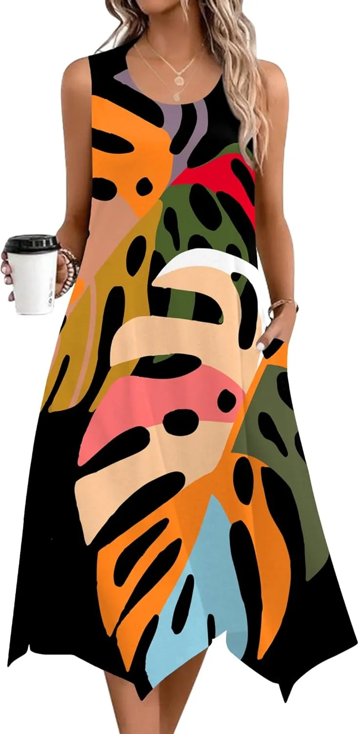 Zeagoo Womens Casual Dress for Summer Tank Dress Loose Flowy Beach Dress with Pockets Hankerchief Flare Midi Sundress 2025