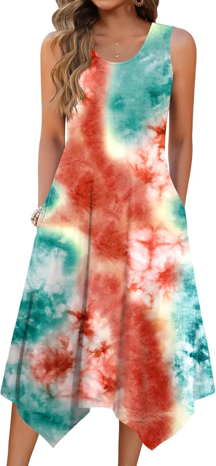 Zeagoo Womens Casual Dress for Summer Tank Dress Loose Flowy Beach Dress with Pockets Hankerchief Flare Midi Sundress 2025